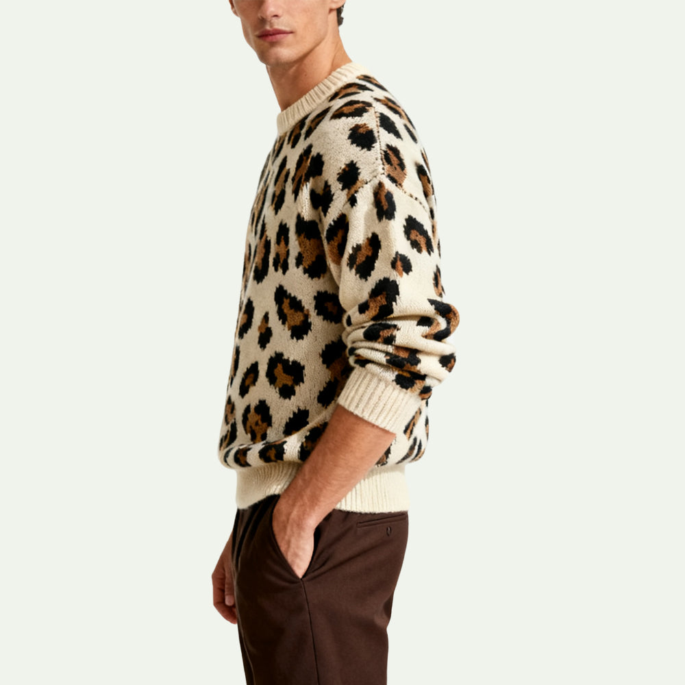 Leopard Print Casual Men's Pullover Sweater