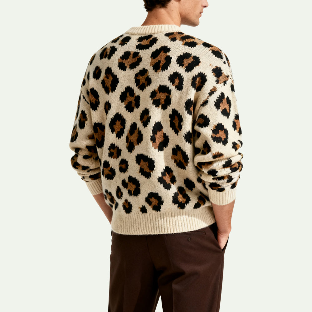 Leopard Print Casual Men's Pullover Sweater