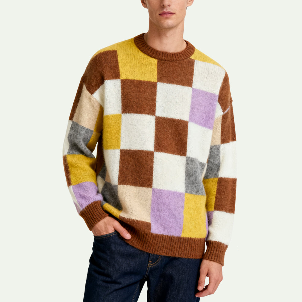 Plaid Panel Men's Pullover Sweater