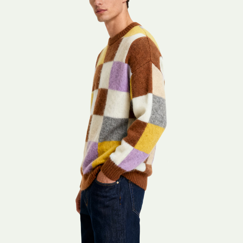 Plaid Panel Men's Pullover Sweater