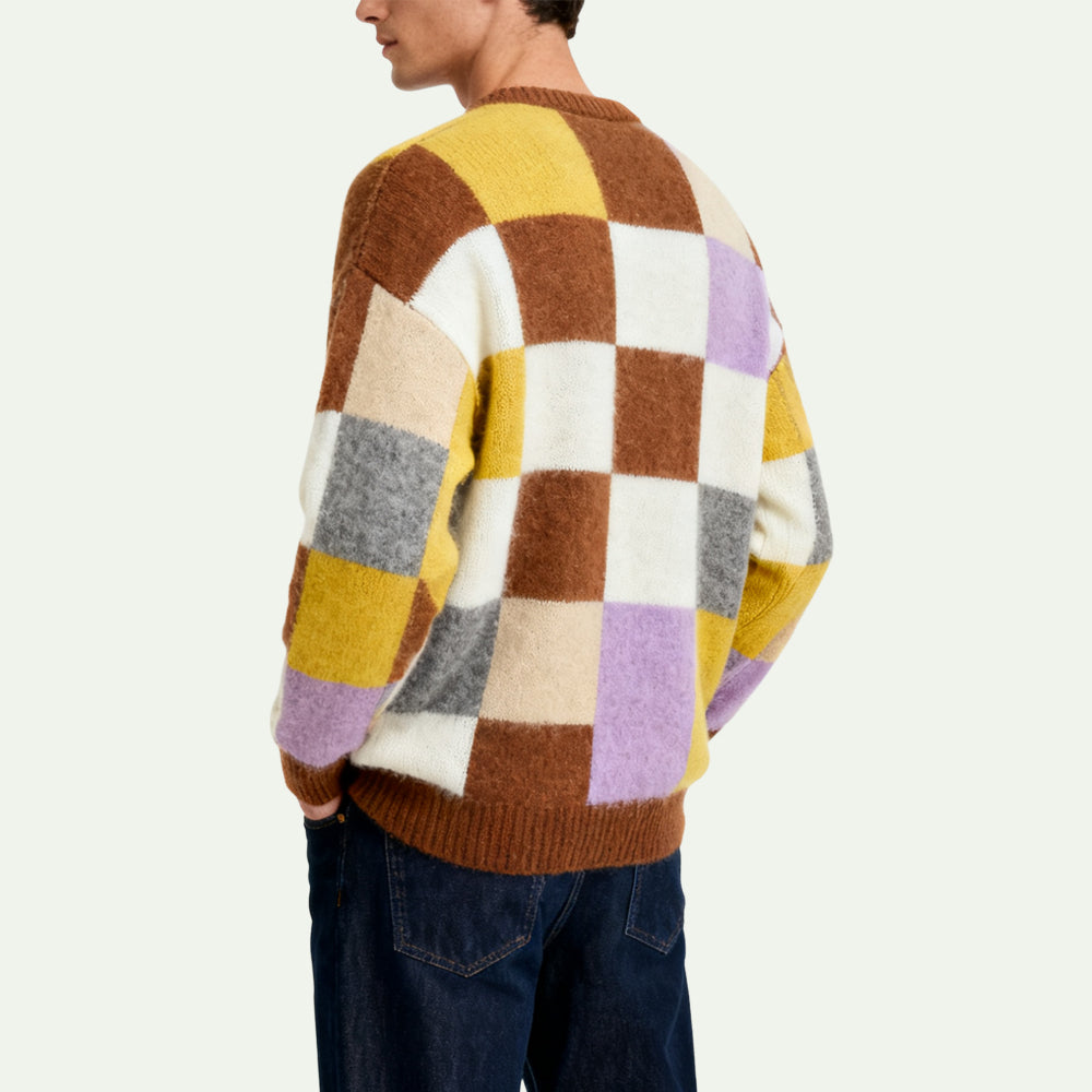 Plaid Panel Men's Pullover Sweater