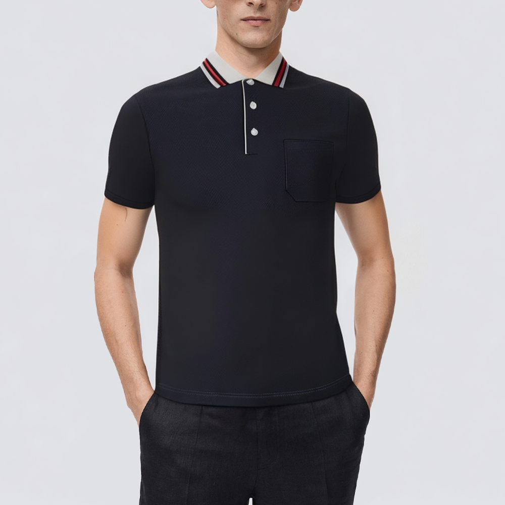 Black loose breathable men's polo shirt