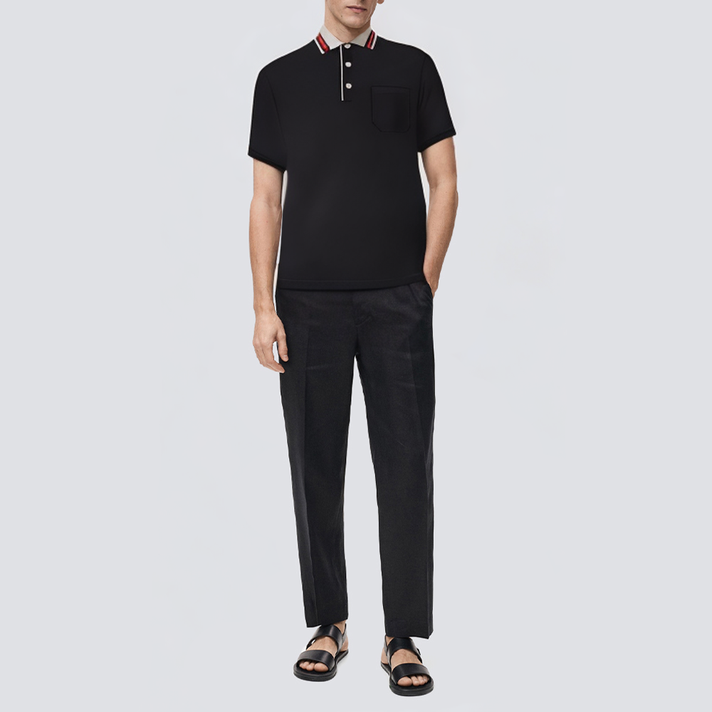Black loose breathable men's polo shirt