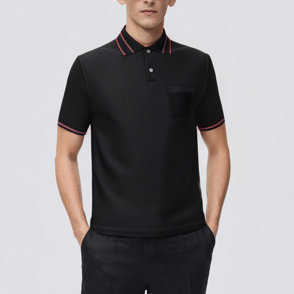 Black stretch short-sleeved men's polo shirt