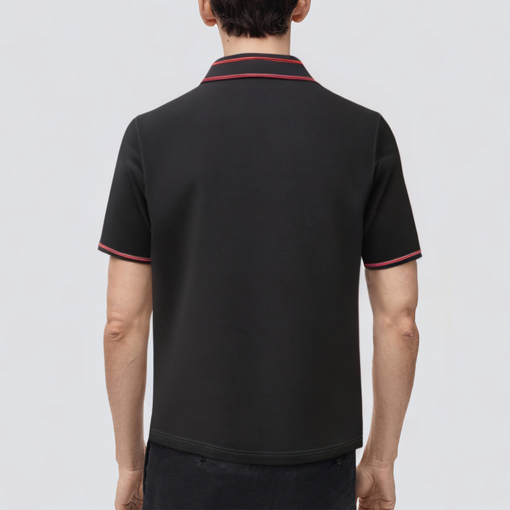 Black stretch short-sleeved men's polo shirt