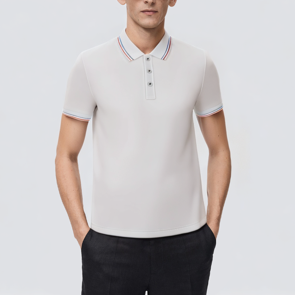 White cotton slim fit men's short-sleeved polo shirt
