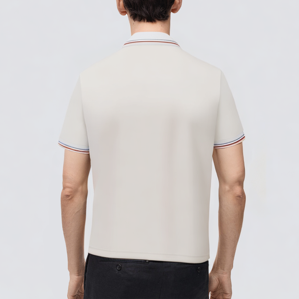 White cotton slim fit men's short-sleeved polo shirt