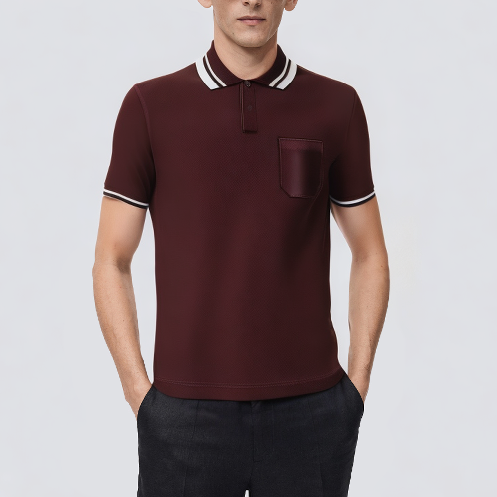 Red front patch pocket short sleeve men's polo shirt