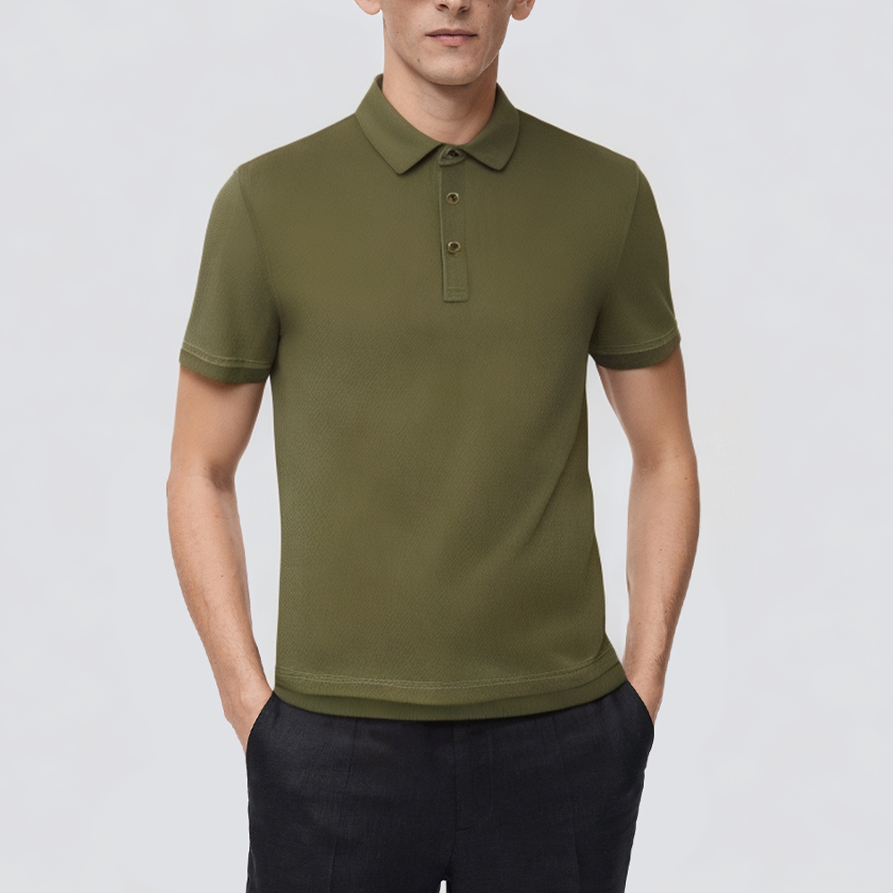 Ribbed knitted breathable short-sleeved men's polo shirt