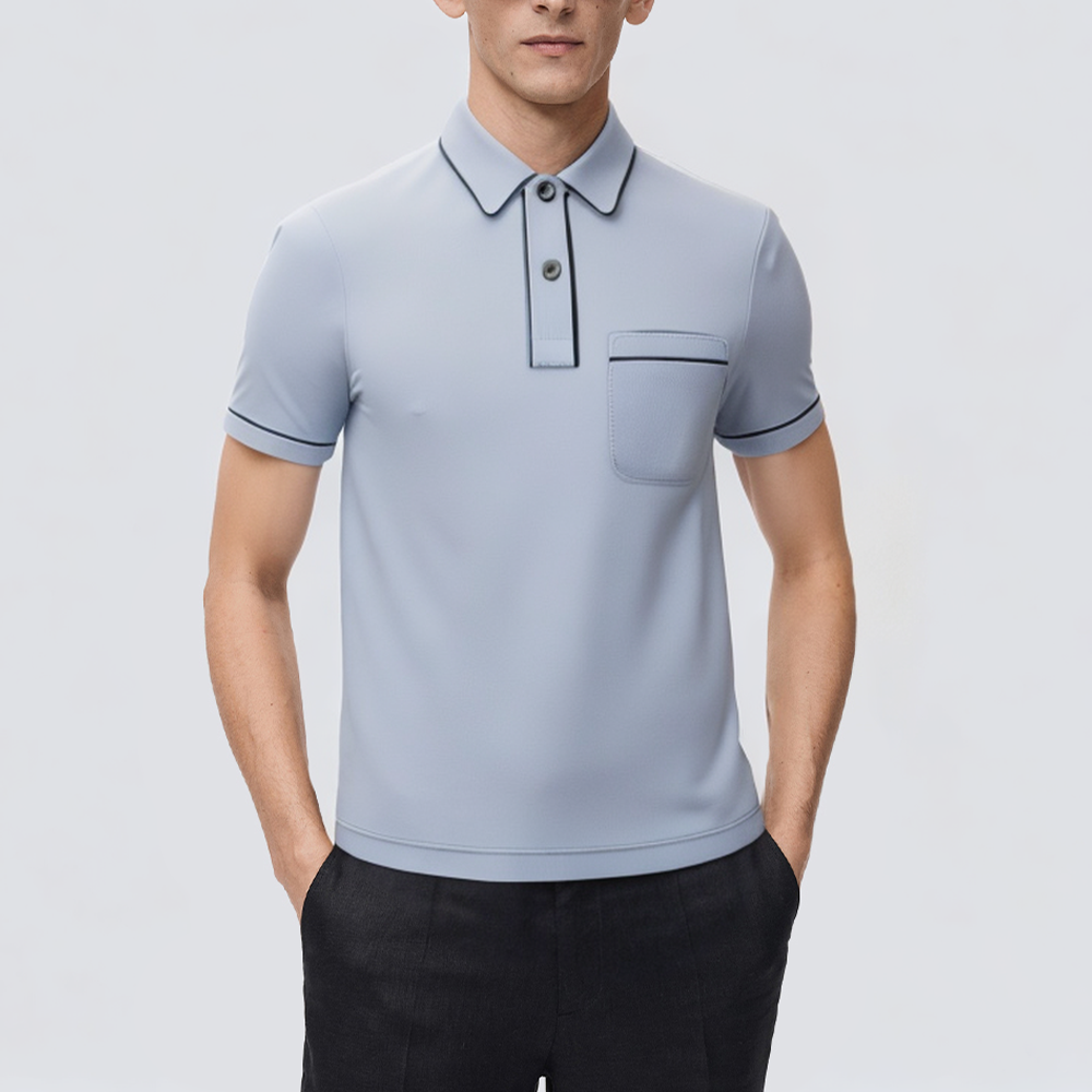 Men's short-sleeved polo shirt with contrast piping