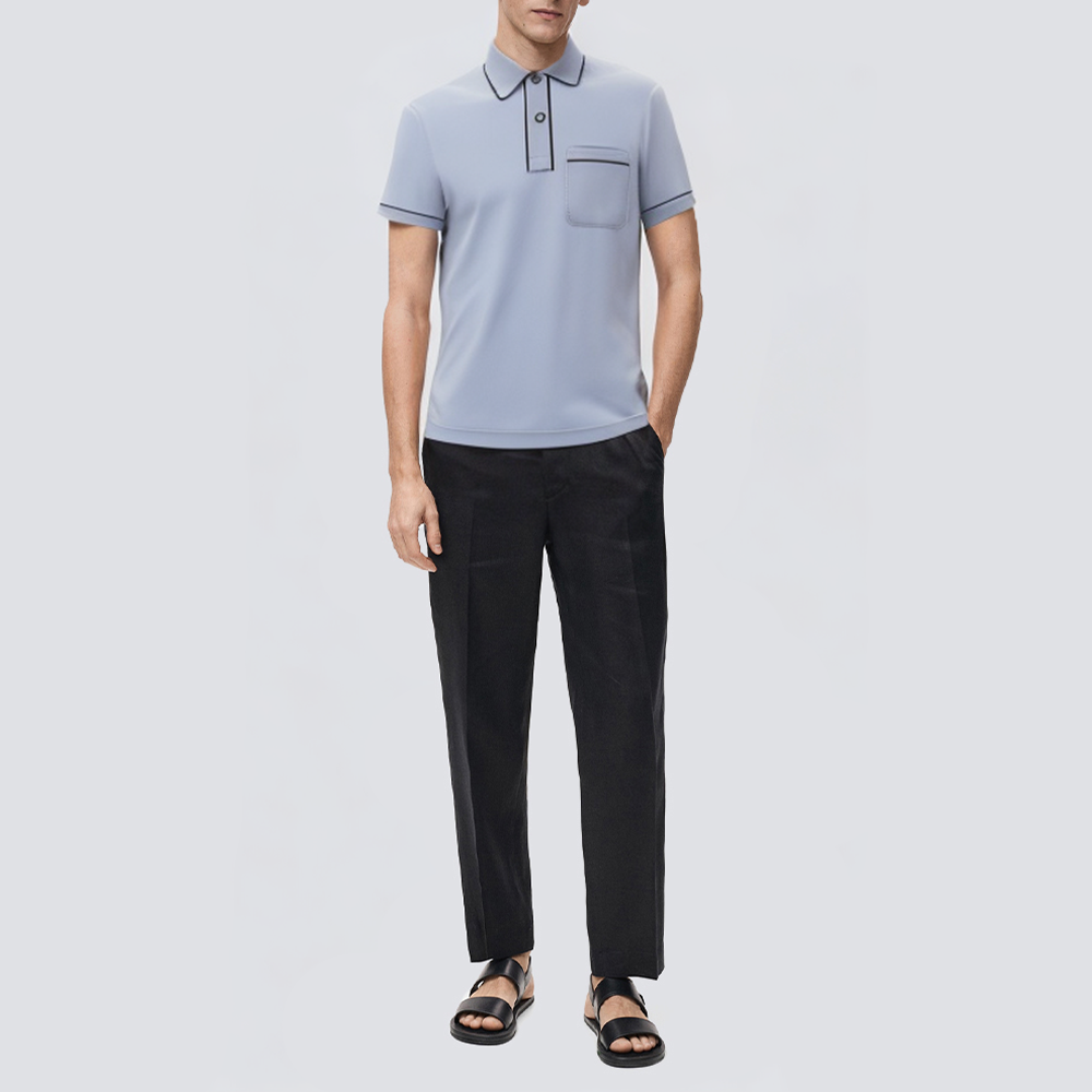 Men's short-sleeved polo shirt with contrast piping