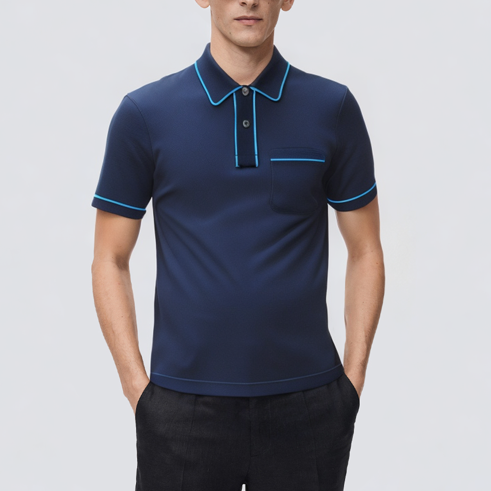 Contrast color piping slim fit men's polo shirt