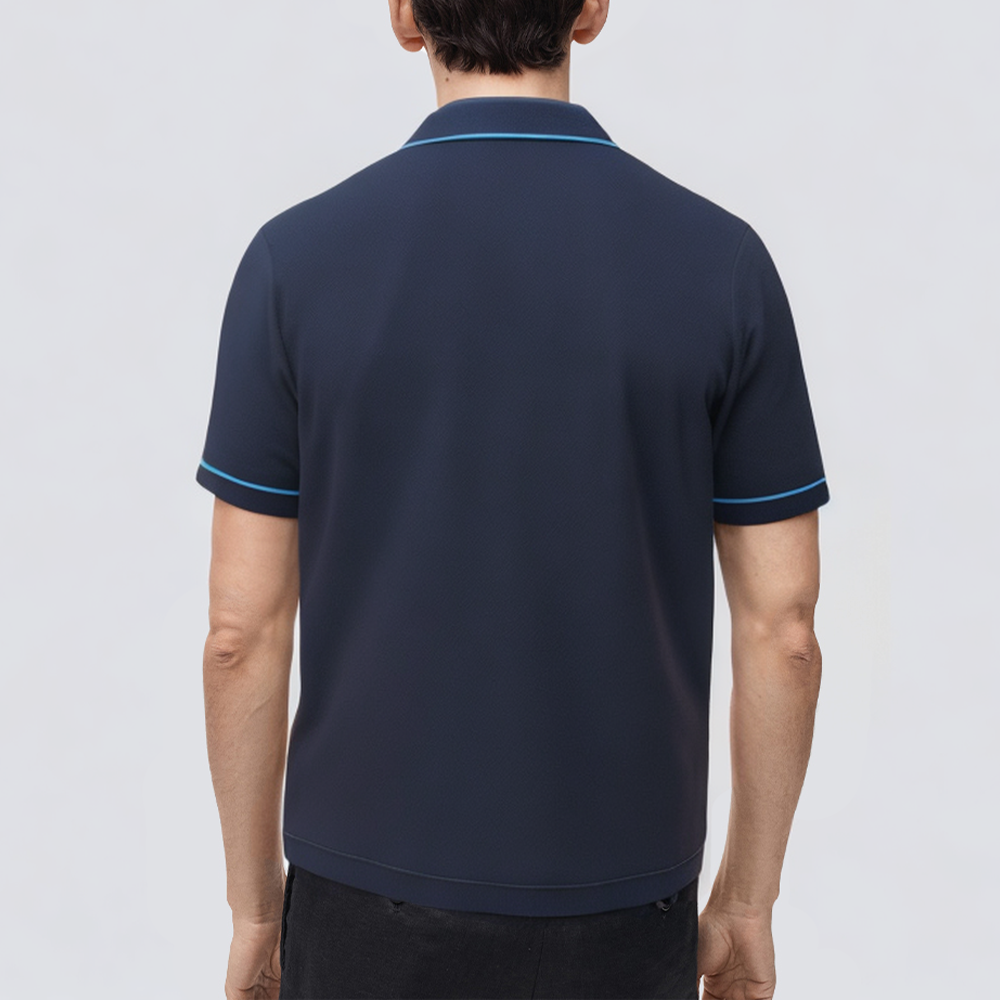 Contrast color piping slim fit men's polo shirt