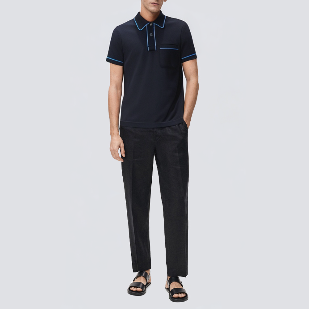 Contrast color piping slim fit men's polo shirt