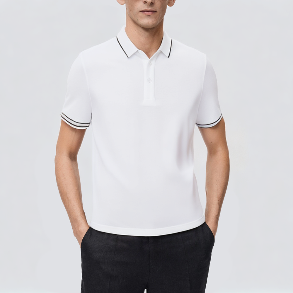 Men's embroidered striped short-sleeved polo shirt