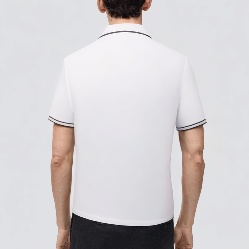 Men's embroidered striped short-sleeved polo shirt