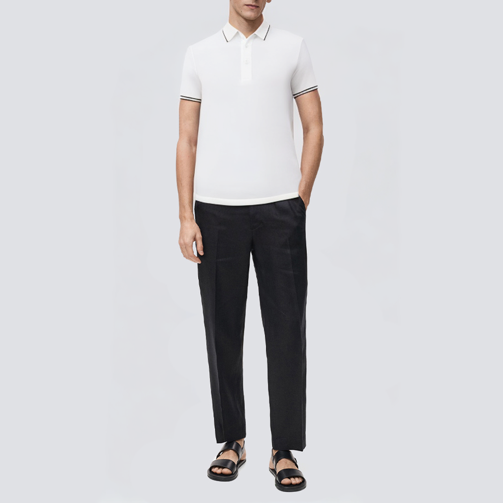 Men's embroidered striped short-sleeved polo shirt