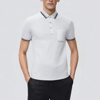 White cotton men's polo shirt with chest pocket