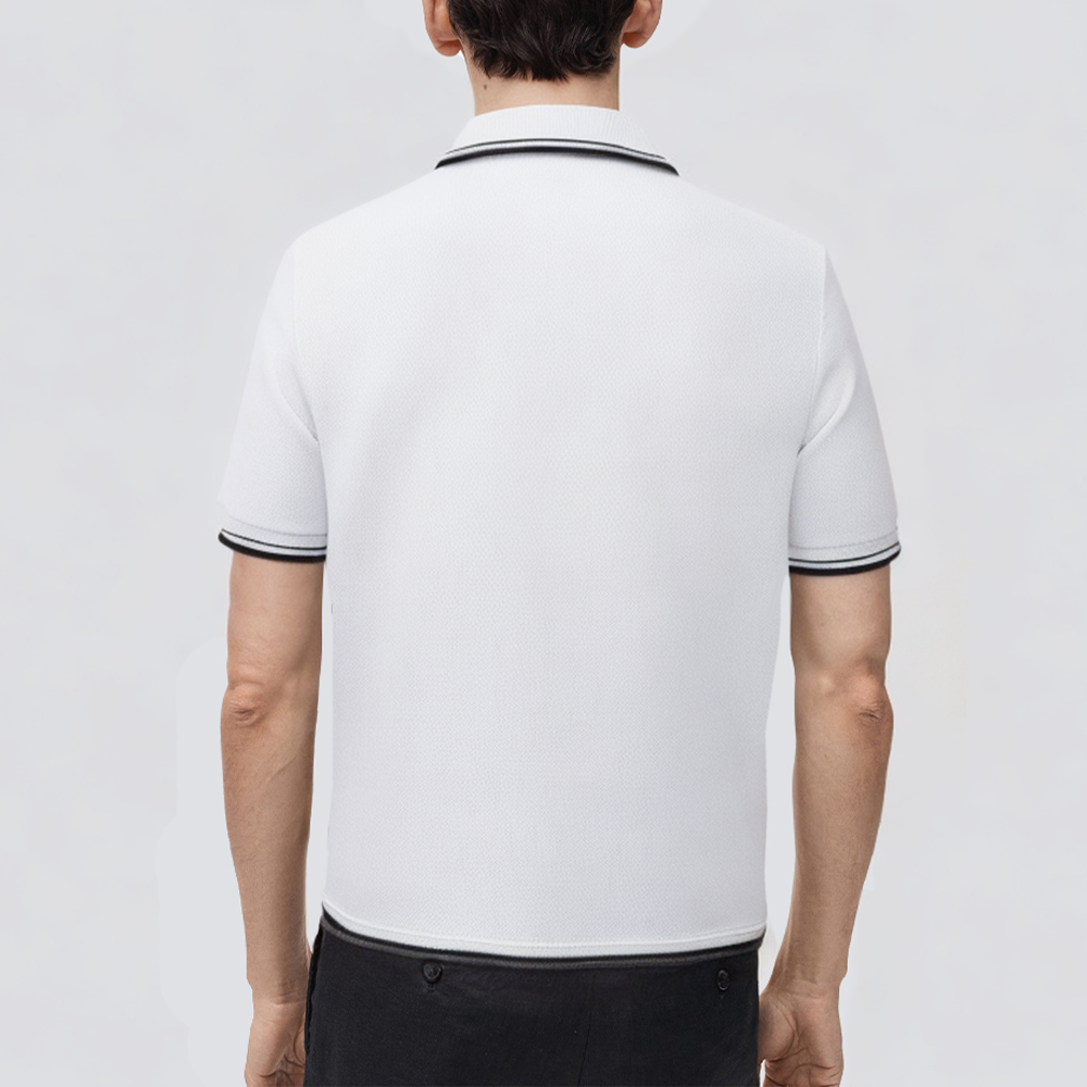 White cotton men's polo shirt with chest pocket