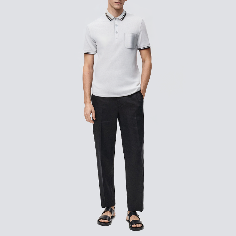 White cotton men's polo shirt with chest pocket