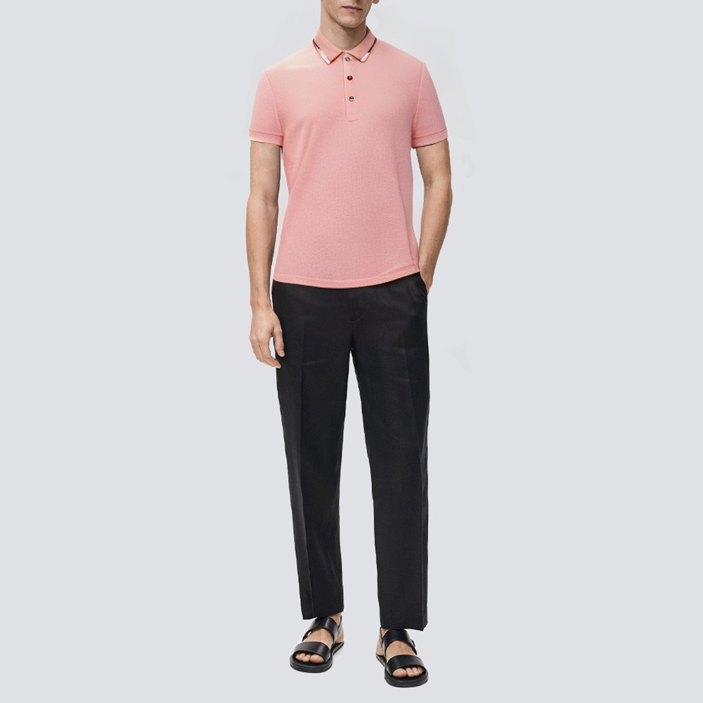 Pink breathable slim fit men's polo shirt