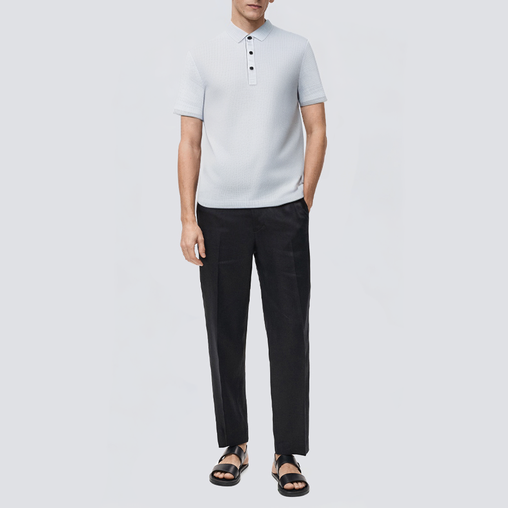 Solid color check breathable men's polo shirt