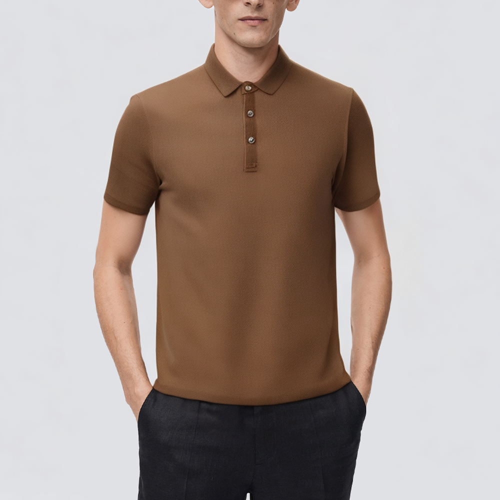 Brown breathable short-sleeved men's polo shirt