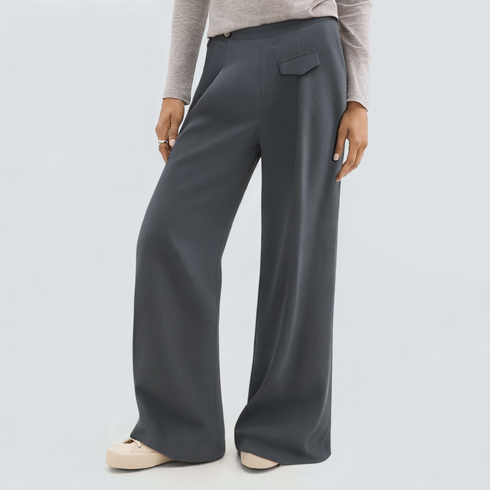 Fashionable gray pleated women's trousers