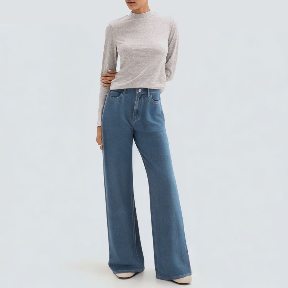 Fashion blue loose straight women's denim trousers
