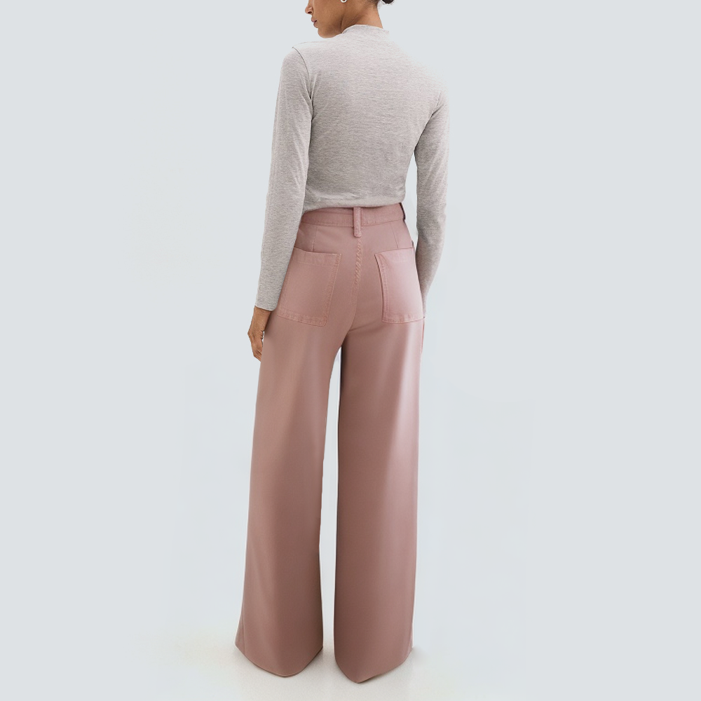 Pink fashionable wide leg women's denim trousers