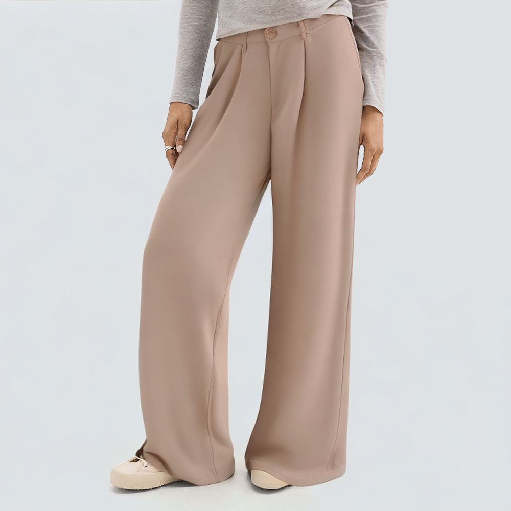 Wide-legged casual pink women's trousers