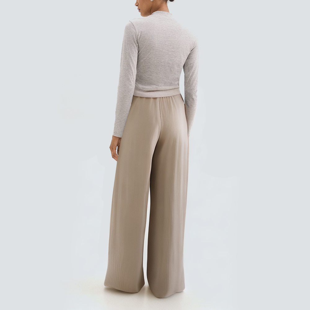 Fashionable pleated wide leg women's trousers
