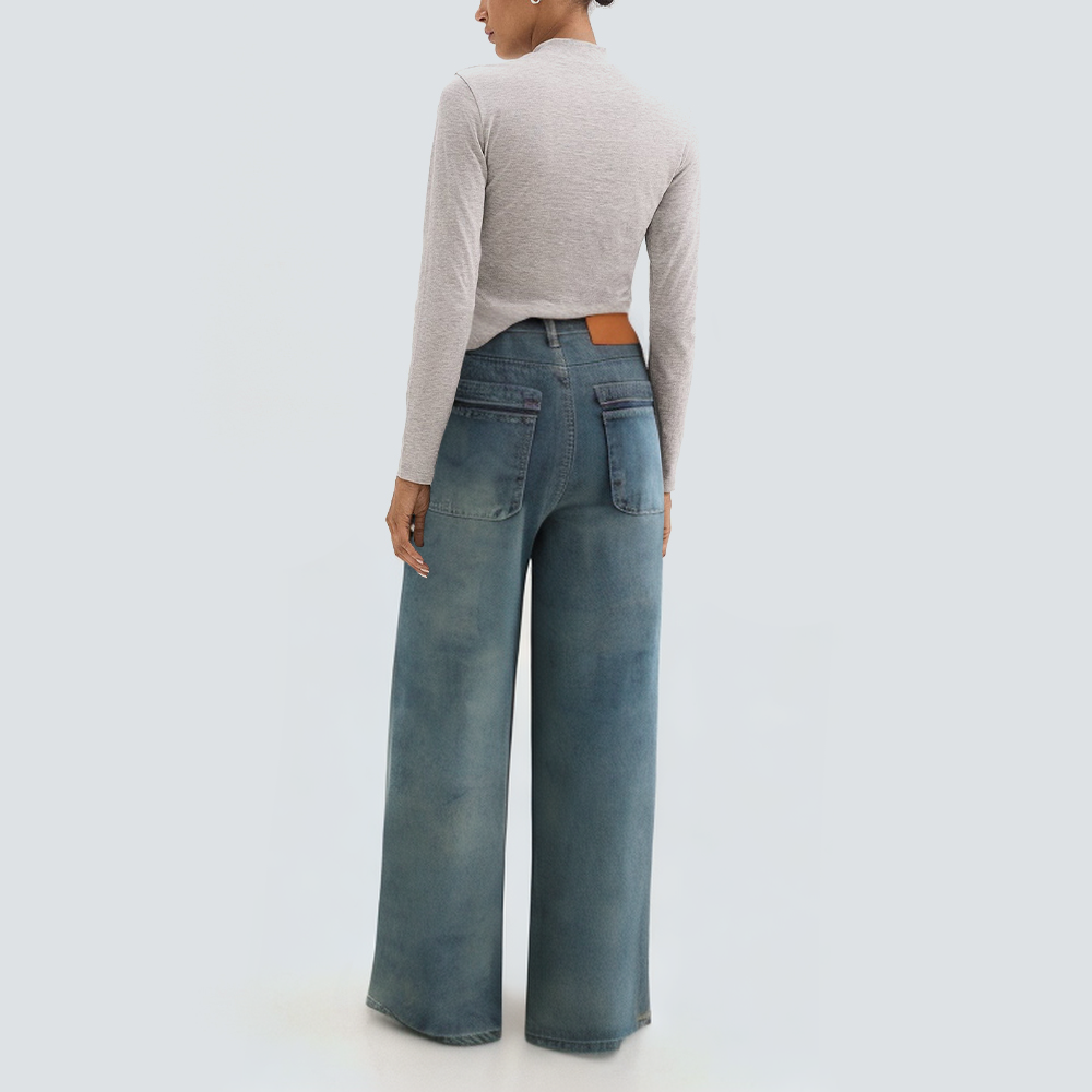 Blue washed faded women's denim trousers