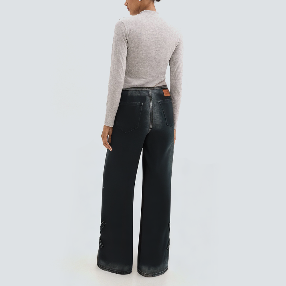 Fashionable patchwork wide-leg women's denim trousers