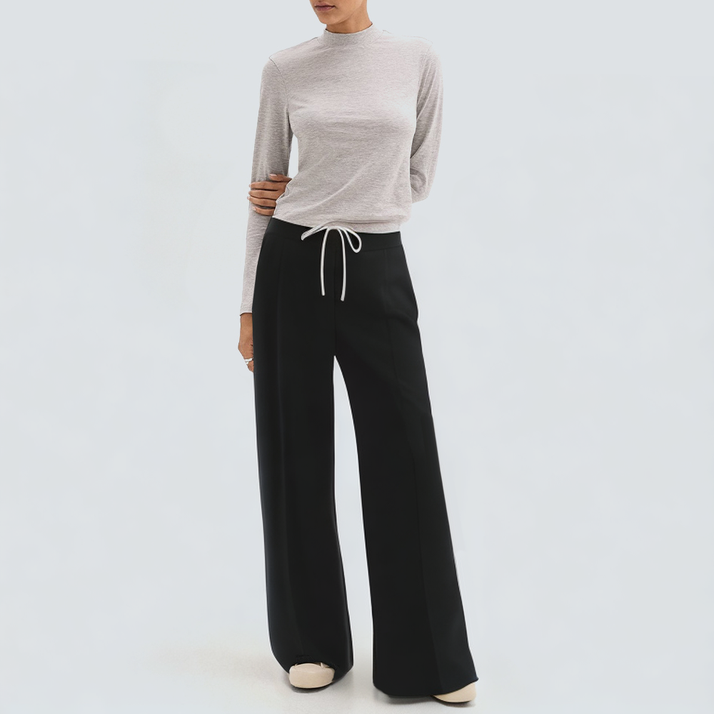Women's colorblock elastic black trousers