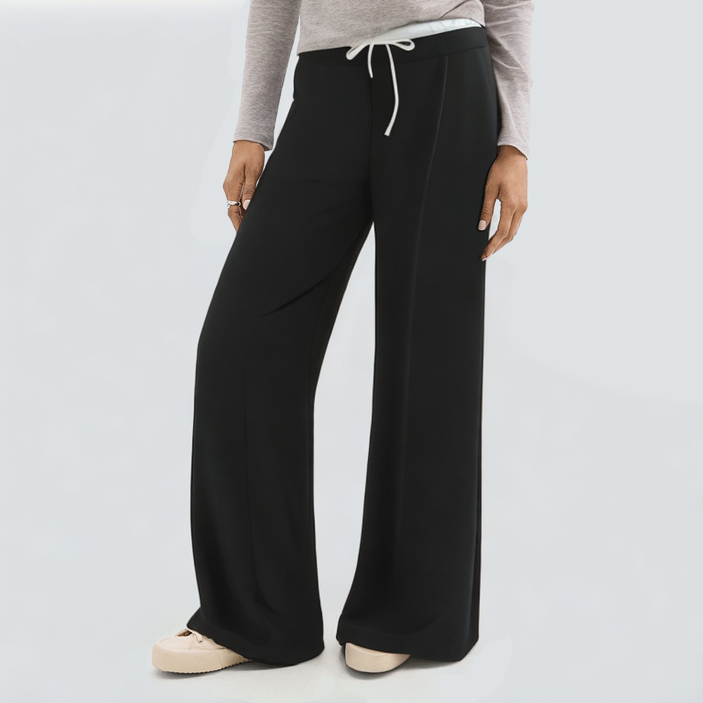 Women's colorblock elastic black trousers