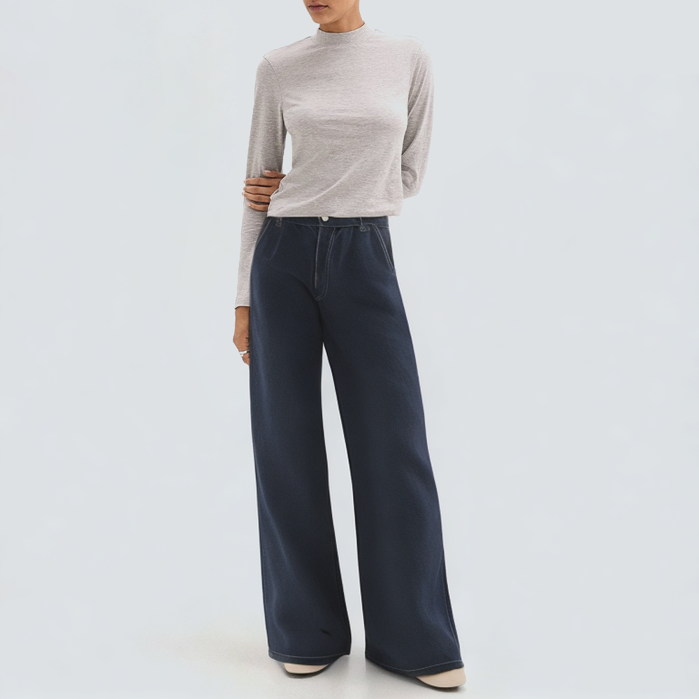 Casual wide leg design women's denim trousers