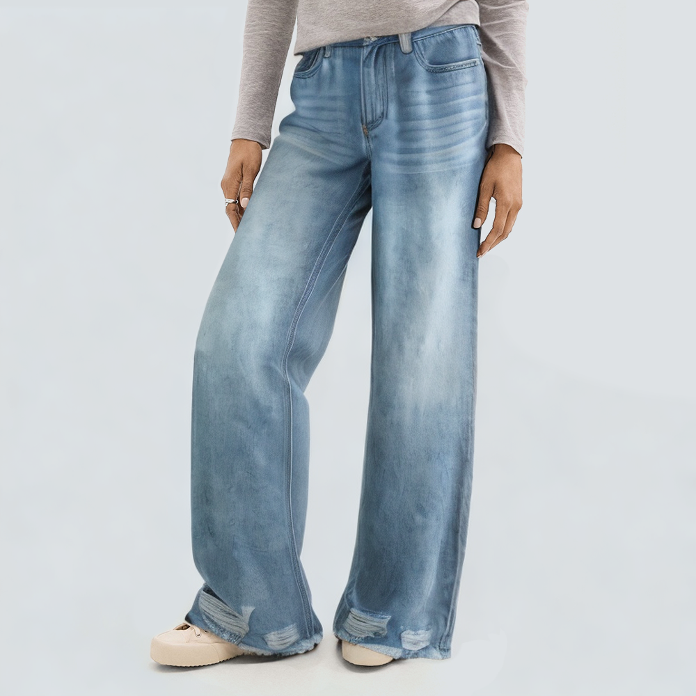 Washed ripped fashion women's denim trousers