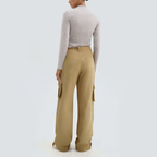 Khaki fashionable wide-leg women's cargo trousers