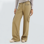 Khaki fashionable wide-leg women's cargo trousers