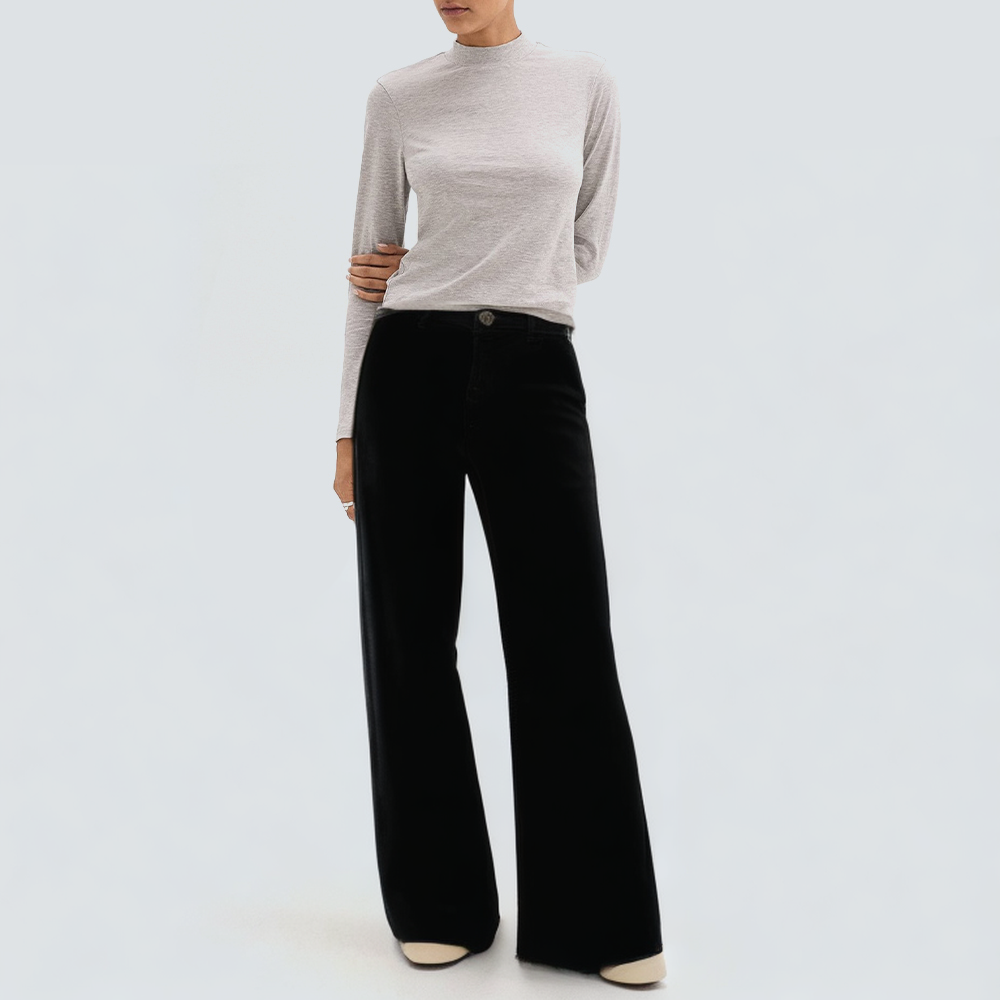 Black casual wide-leg high-waist women's trousers