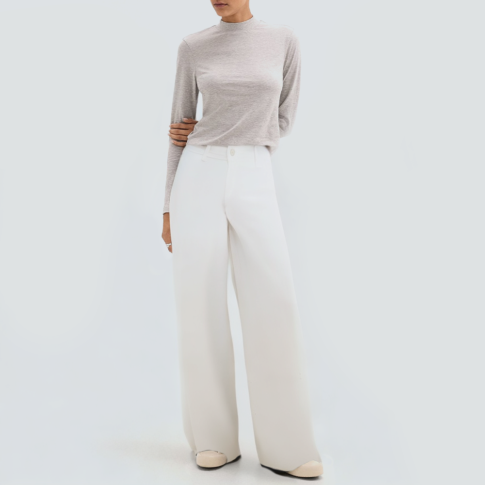 White wide-leg high-waist women's trousers