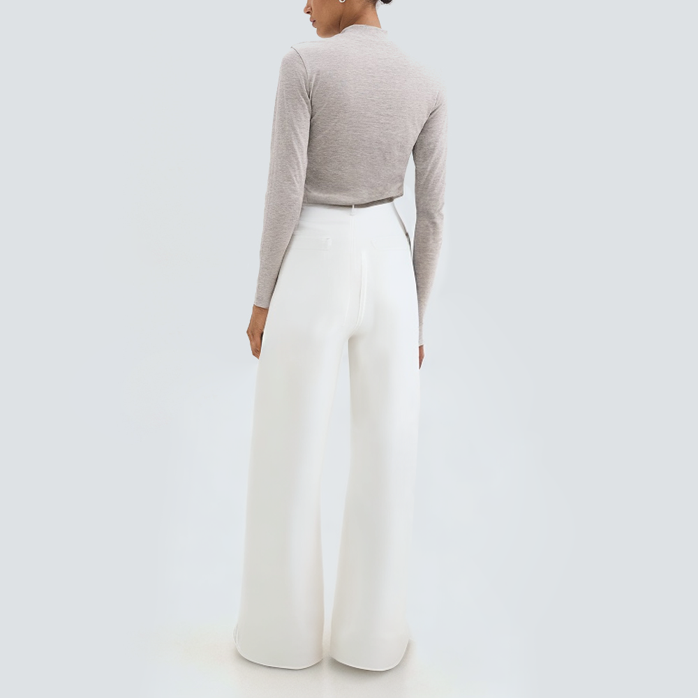 White wide-leg high-waist women's trousers