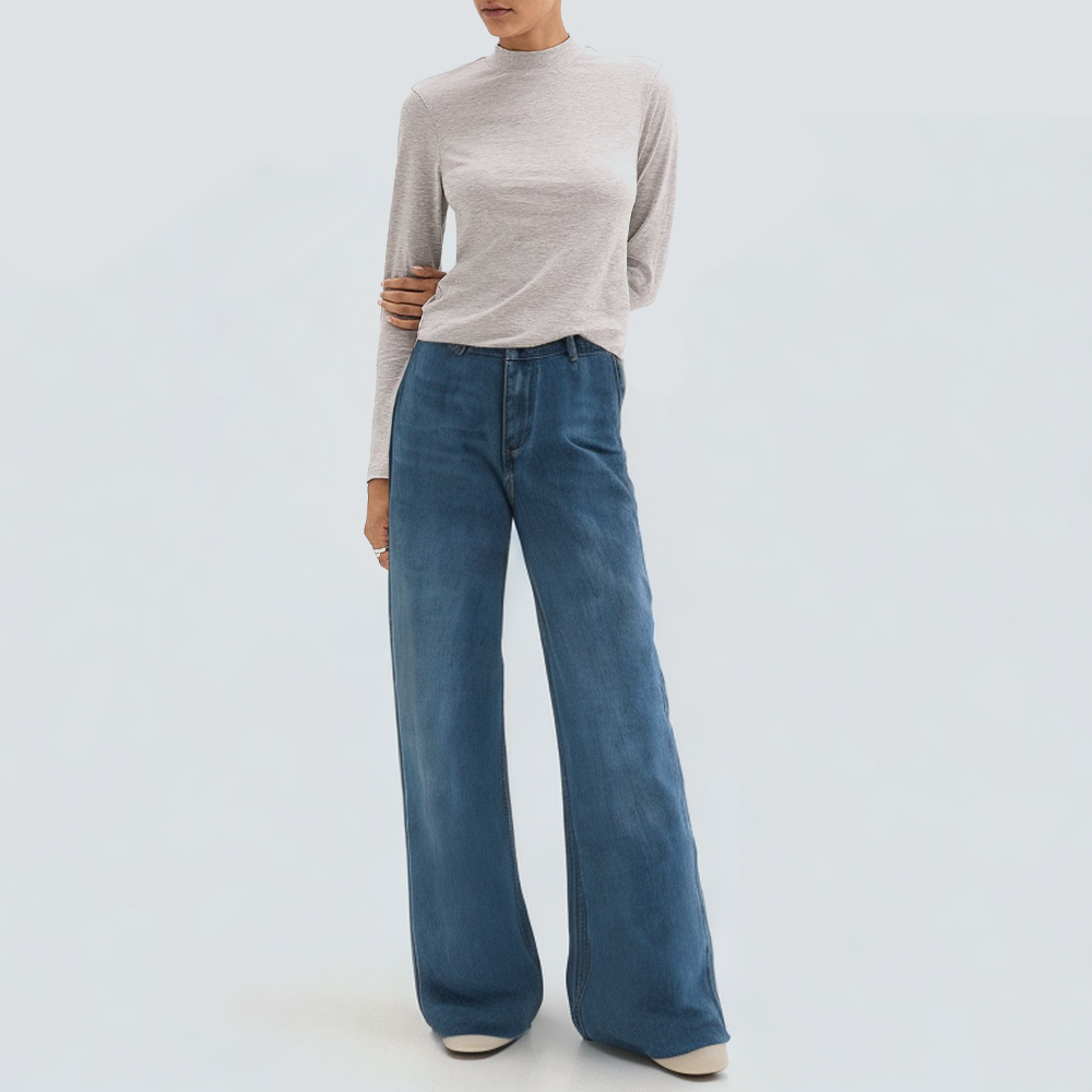 Fashion blue wide-leg casual women's denim trousers