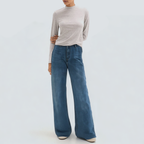Fashion blue wide-leg casual women's denim trousers