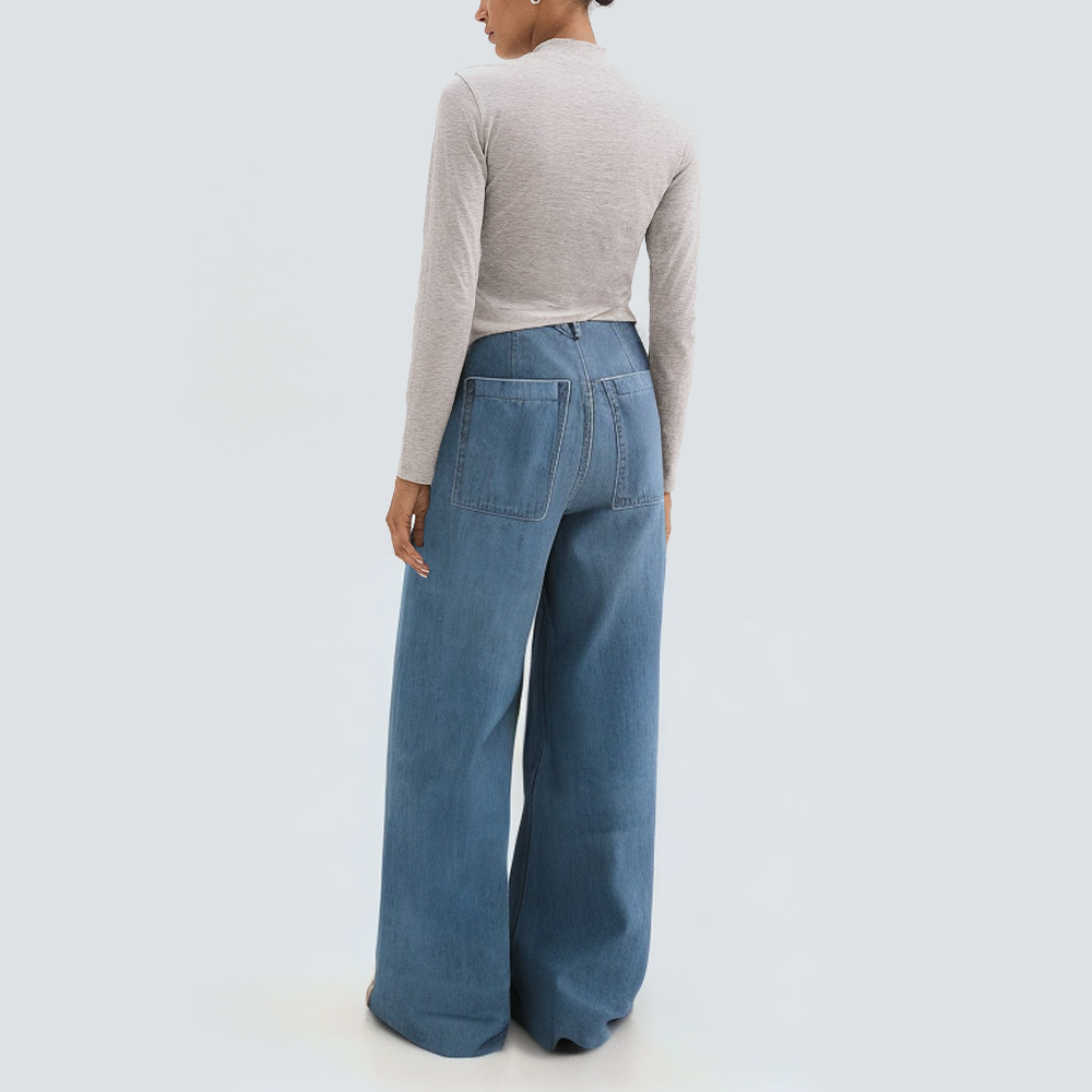 Fashion blue wide-leg casual women's denim trousers