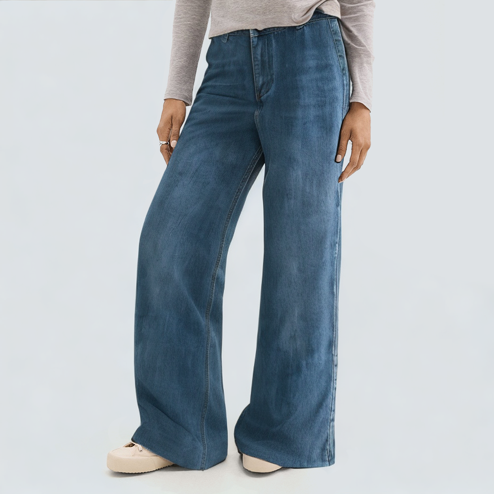 Fashion blue wide-leg casual women's denim trousers