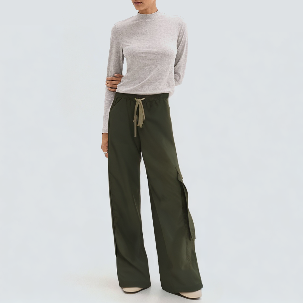 Green side pocket casual women's cargo trousers