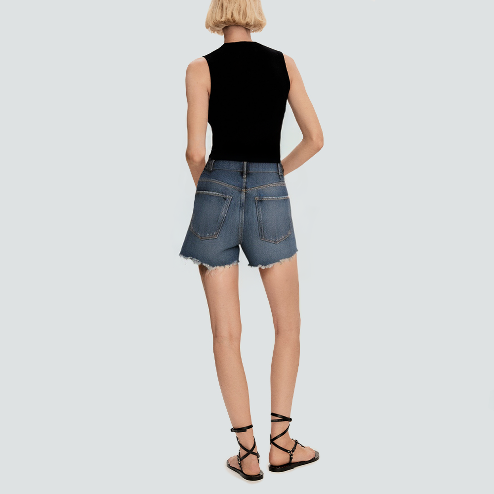Washed and ripped women's denim shorts