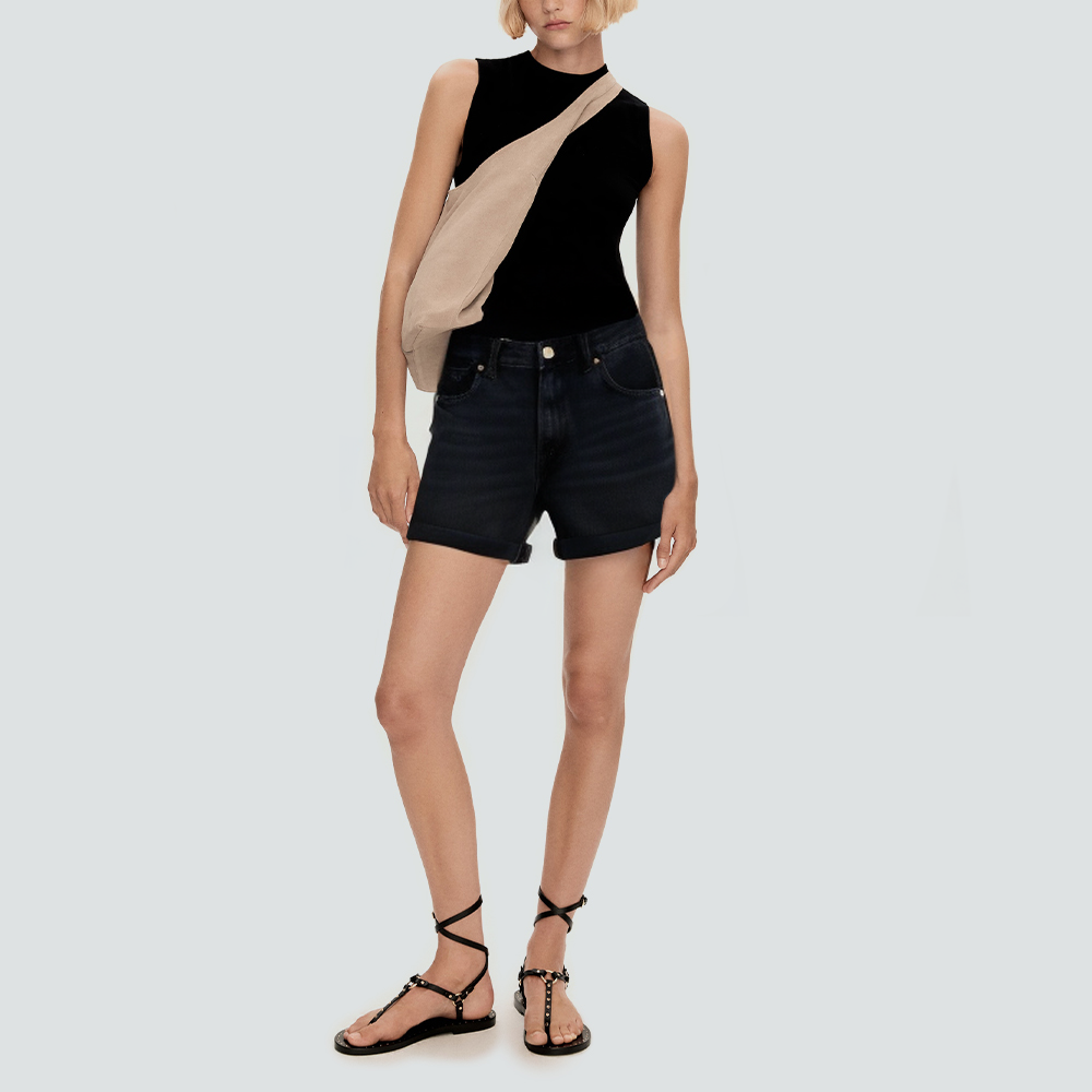 Black side pockets casual women's denim shorts